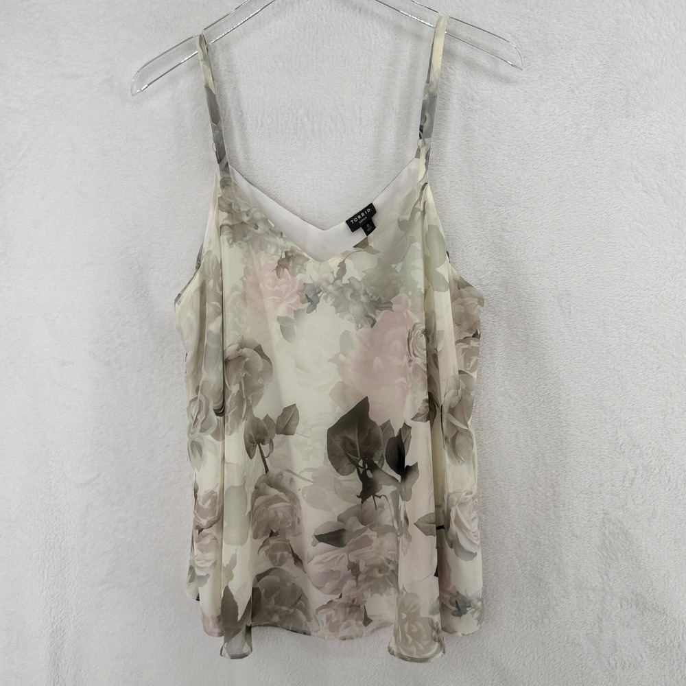 Torrid Sophie Cami Women Size 0 Large Ivory Floral Chiffon Double Layer Tank Top